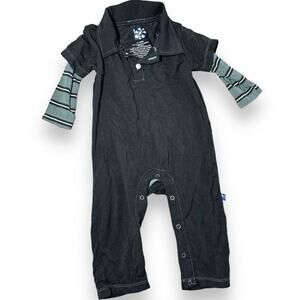 Kickee Pants Long Sleeve Baby Polo Romper Black Size 3-6 Months